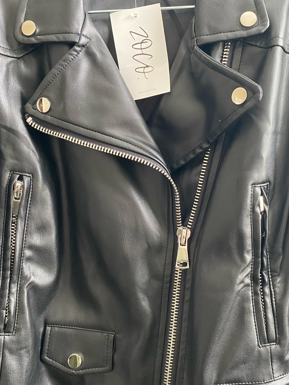 Jacqui E Black Leather Moto Jacket with Zip Details - Picture 2 of 4